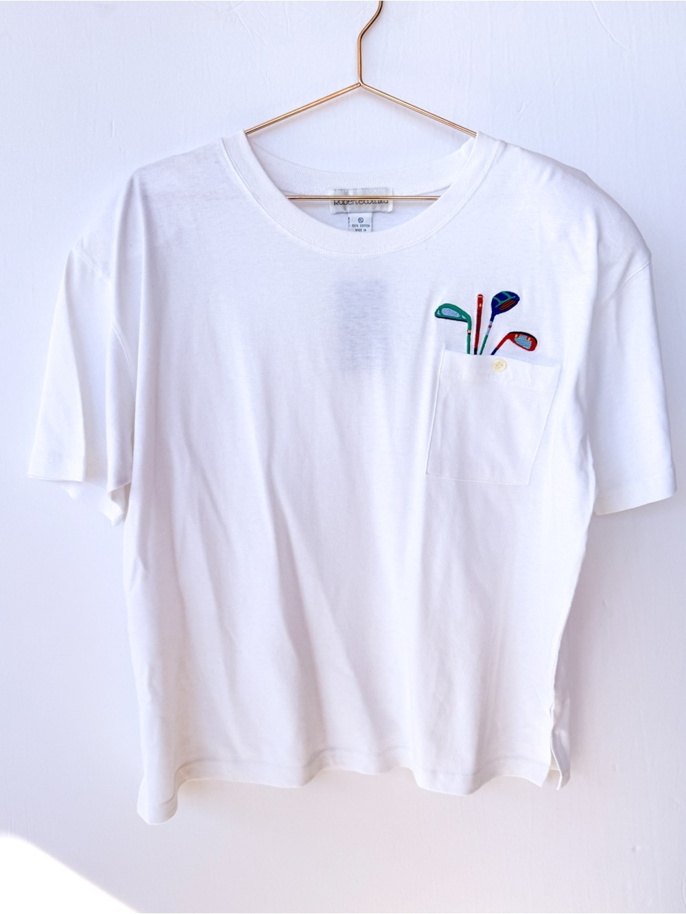 NWT Robert Scott LTD White Pocket Tshirt Colorful Golf Club Embroidery XL